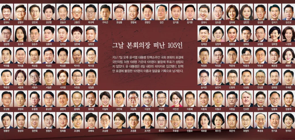 그날 본회의장 떠난 105인 - 한겨레 2024/12/9 1면